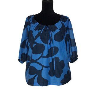 Michael Kors Flower Pullover Blouson Top in Blue - Size XS